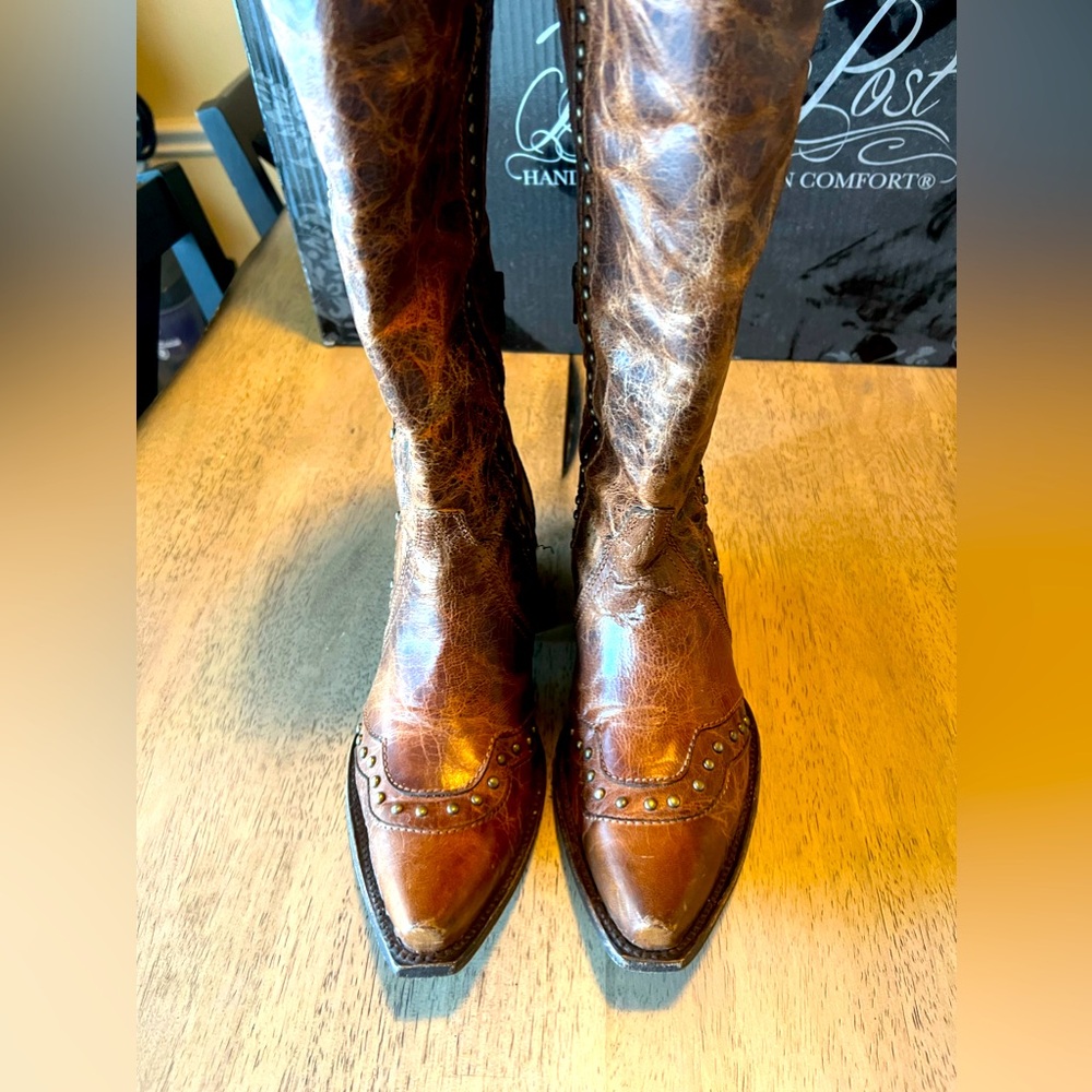 Used once, brown knee high boots size 8B
